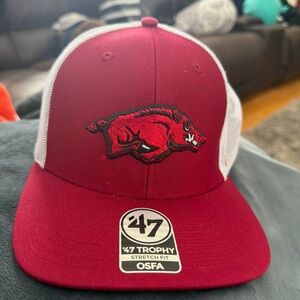 Arkansas Red and White 47 trucker Cap